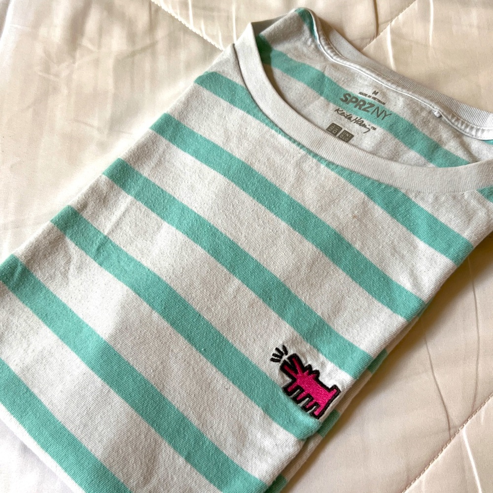 Uniqlo striped t shirt with Keith Harring pattern